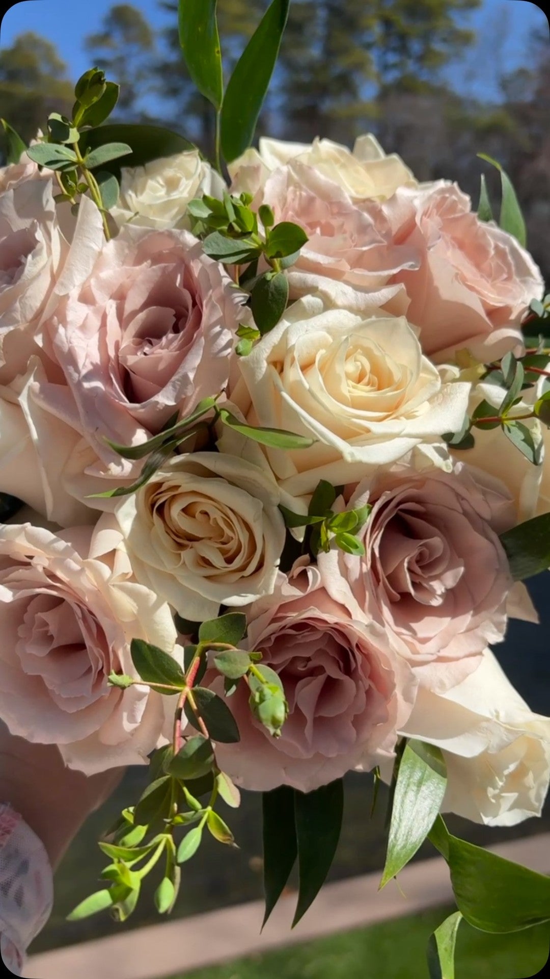 Blush and ivory rose bouquet designed by Brooke’s Bouquets